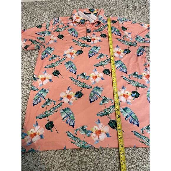 Bad Birdie Floral Golf Polo Shirt Men's Large Short Sleeve Wicking Stretch Peach - Picture 8 of 8